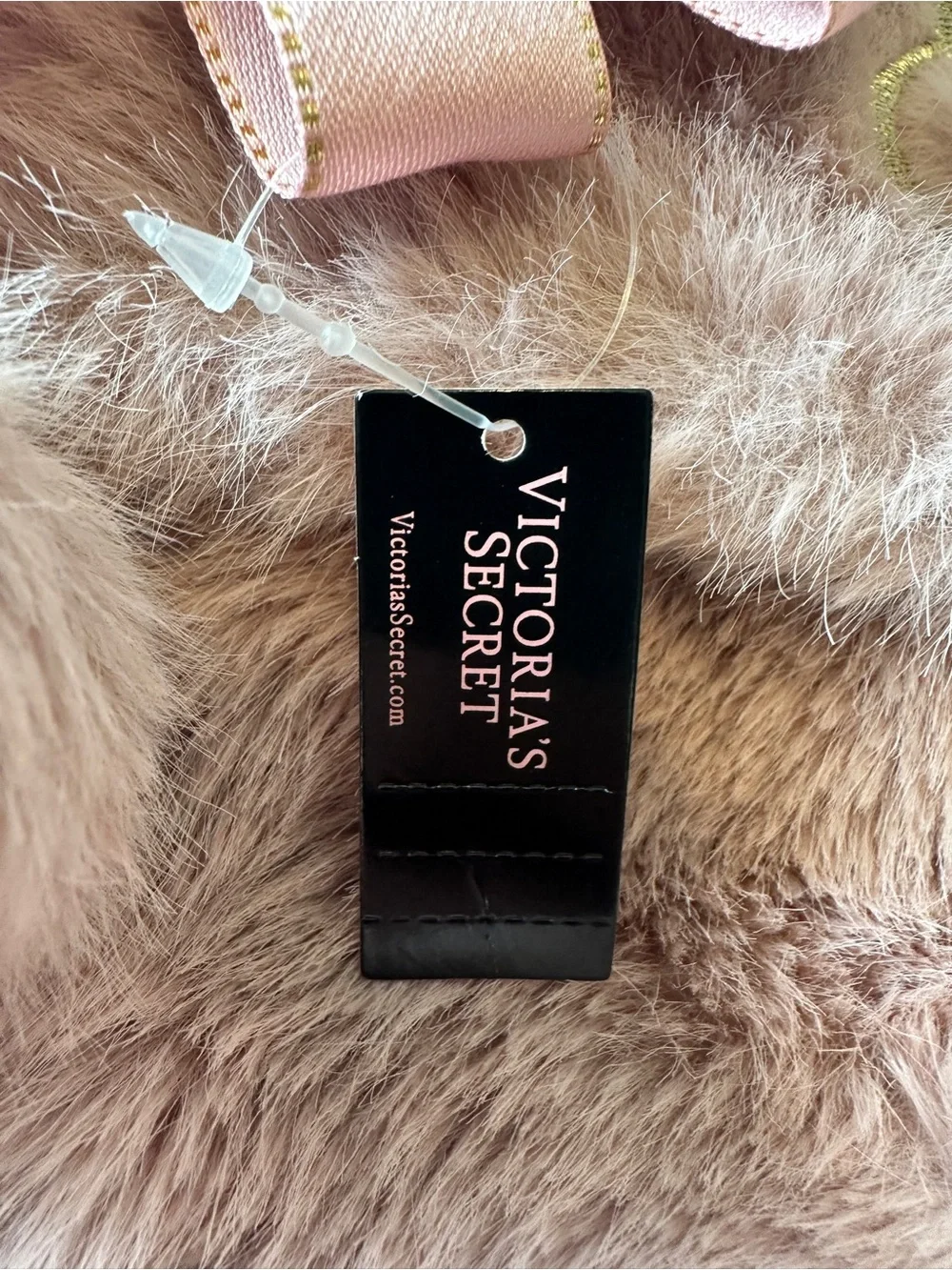 VICTORIA'S SECRET FAUX FUR CHRISTMAS STOCKING BLUSH PINK MAUVE GOLD TRIM NWT